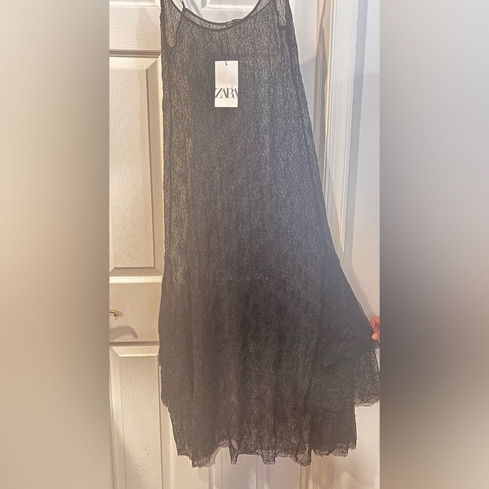 ZARA L Black Lace Dress w layered flounce hem. NWT - Picture 10 of 16